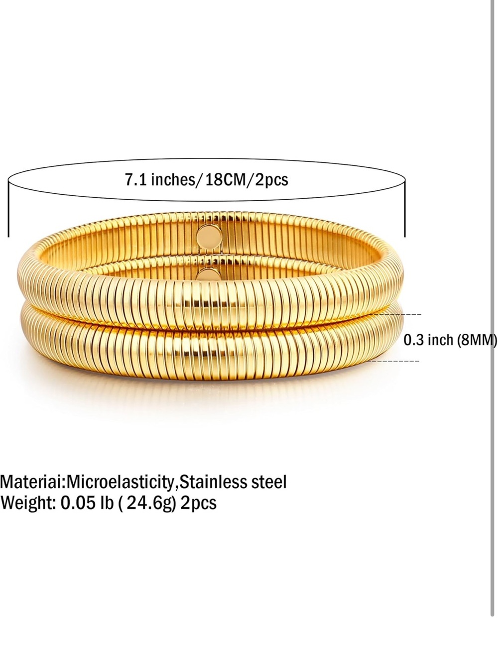 Gold Ribbed Double Bangle Bracelet - Picture 3 of 5